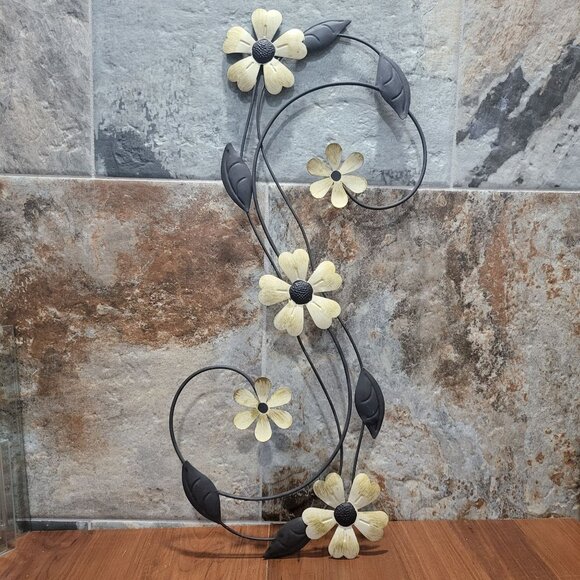 Metallic Yellow Flower Vine Wall Sculpture Wall Art Vertical Hanging - Picture 12 of 12